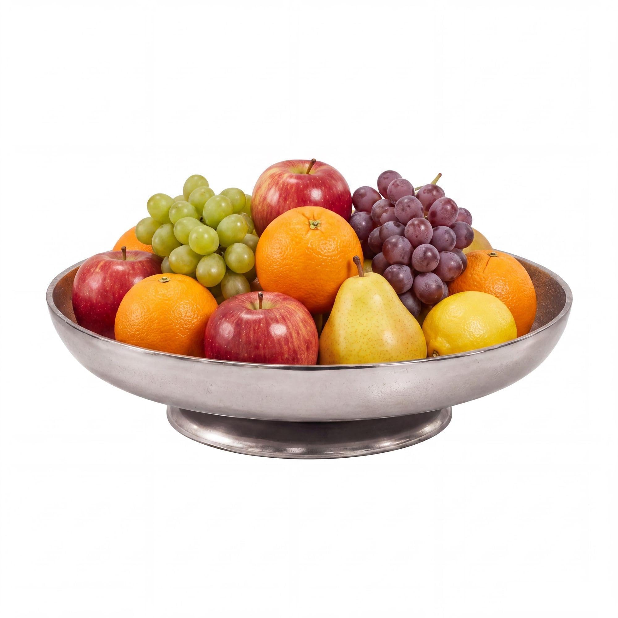 WOHNLING Coupe à fruits Ronde 30 x 7 cm Aluminium Argent avec pied Fait mai