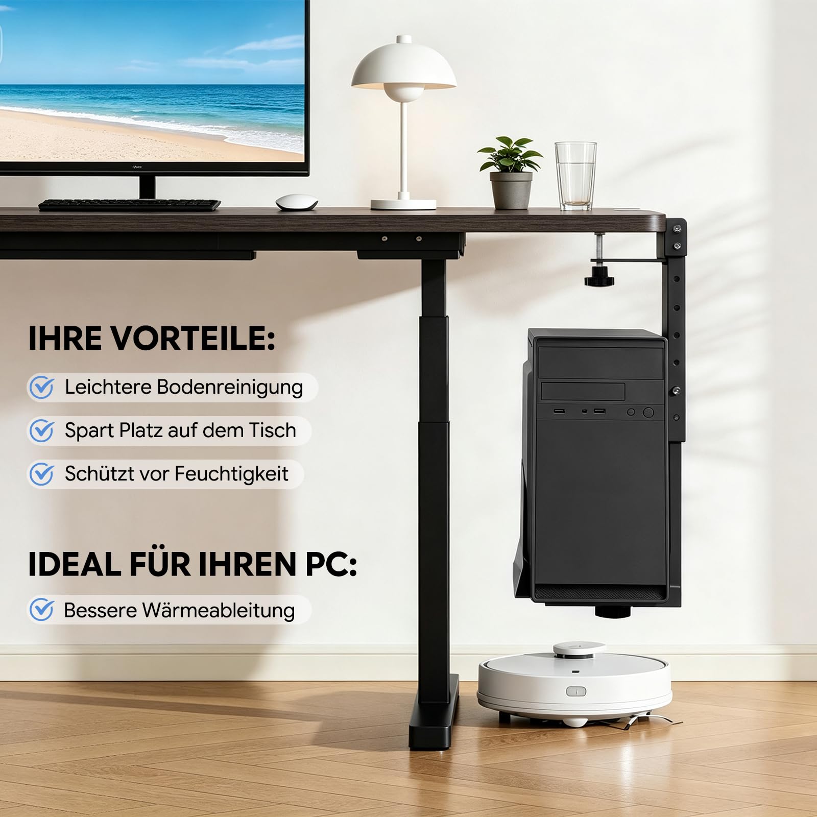 PC Halterung Unter Schreibtisch Ohne Bohren, Einstellbare 37-57cm Höhe