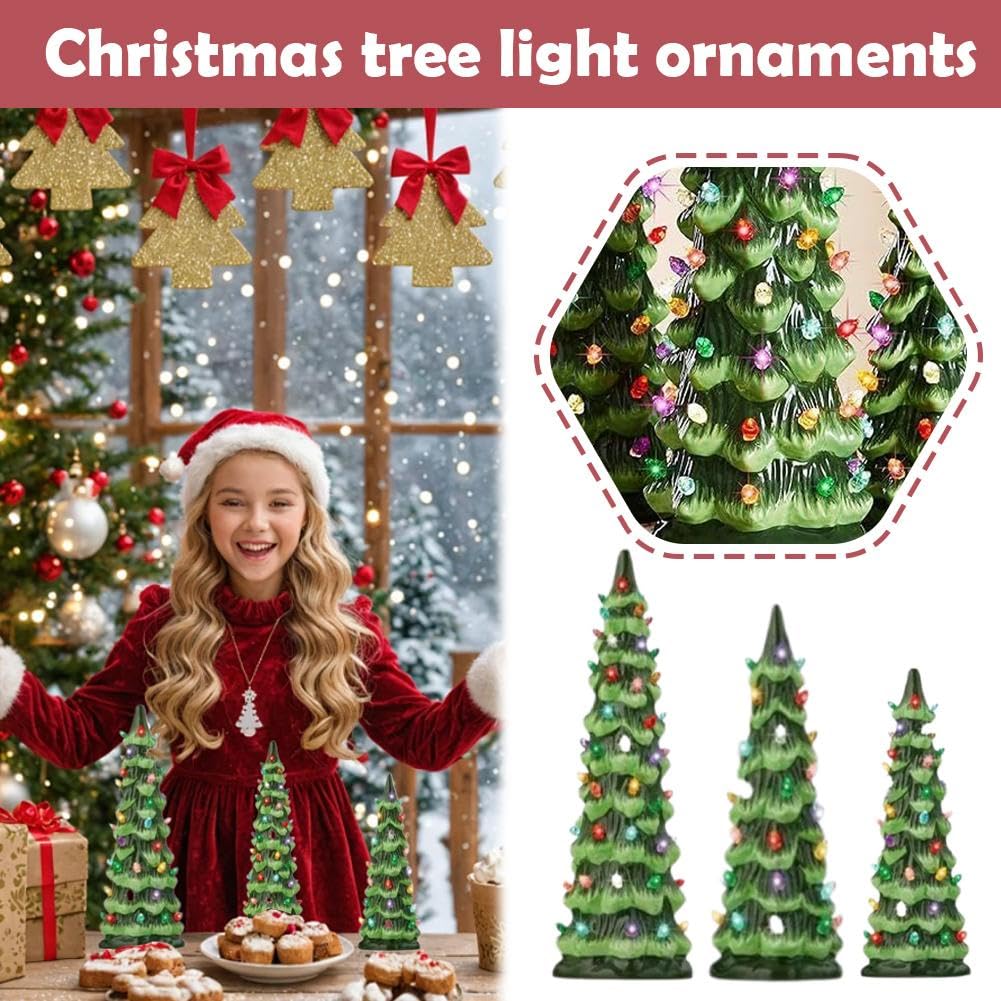 Handbemalter LED-Keramik-Weihnachtsbaum 38cm - Tischdekoration Mit Lichterkette
