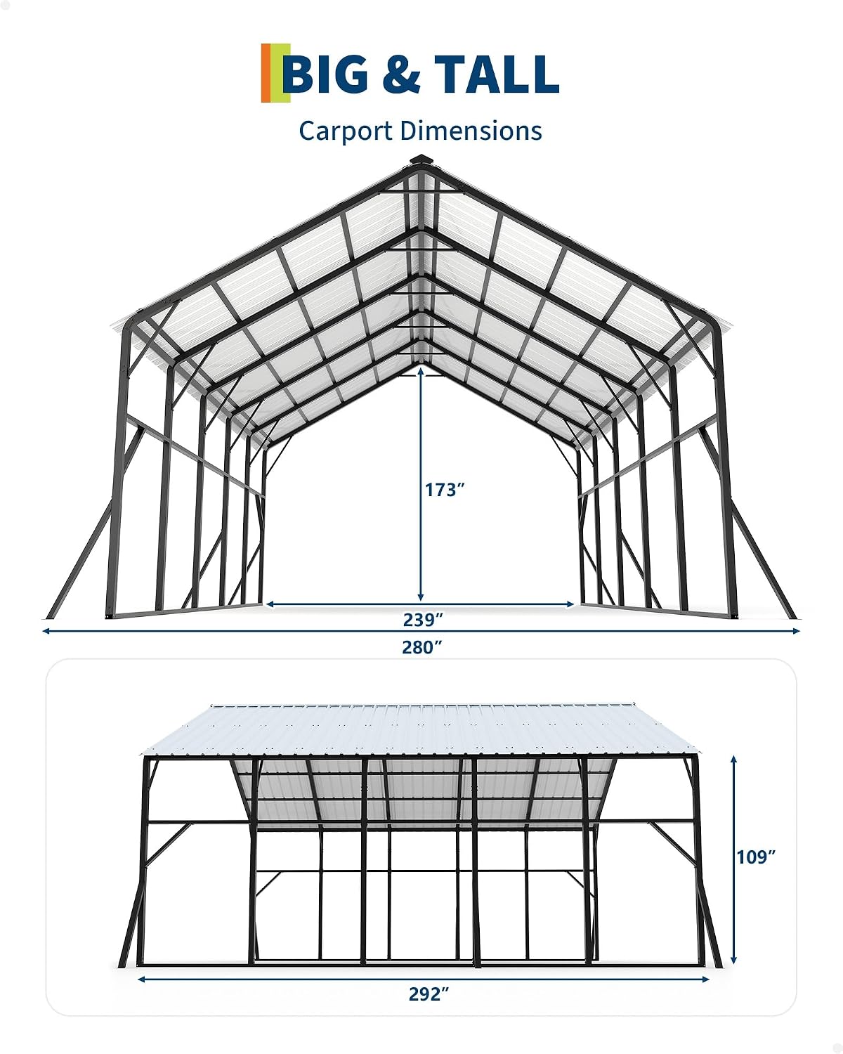 Diagram showing the dimensions of the carport