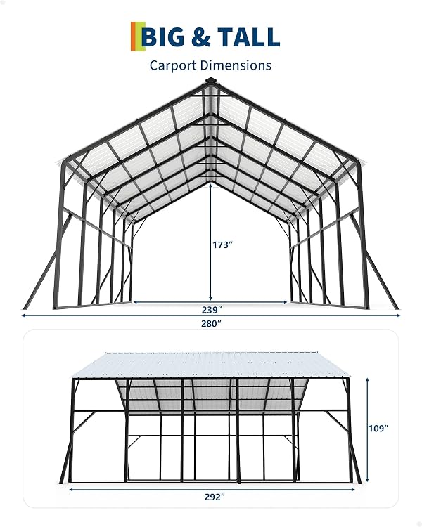 Garvee 20x25x14 ft Metal Carport for RV, Vertical Roof Car Port for 2 Cars by Garvee - Image 7
