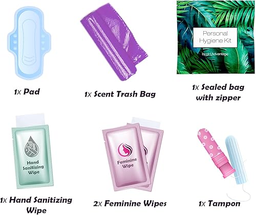 Miniatura 3 de Kit menstrual surtido todo en uno de 60 unidades  Comodidad sobre la marcha  Paquete de kit de período para viajes, adolescentes y adolescentes o