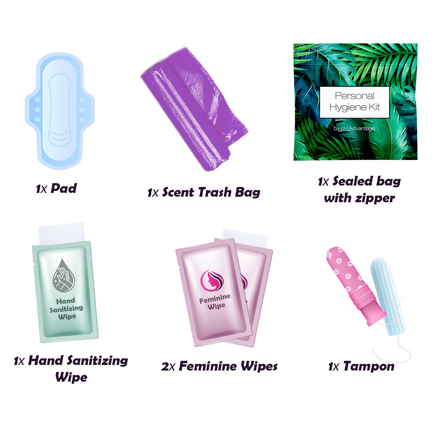 Kit mestruale all-in-one | Convenienza in viaggio | Kit per un periodo singolo per viaggi, interpolazioni e adolescenti | Prodotti per l'igiene femminile confezionati singolarmente (felci verdi)