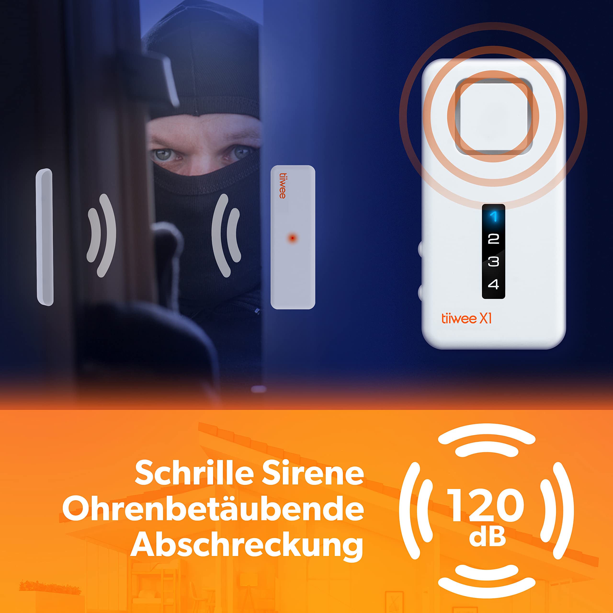 tiiwee Alarmanlage für Tür und Fenster - Sicherheitssystem mit Sirene, 4 Tür- und Fenstersensoren und 2 Fernbedienungen - Einbruchsschutz Haus, Wohnung, Garage