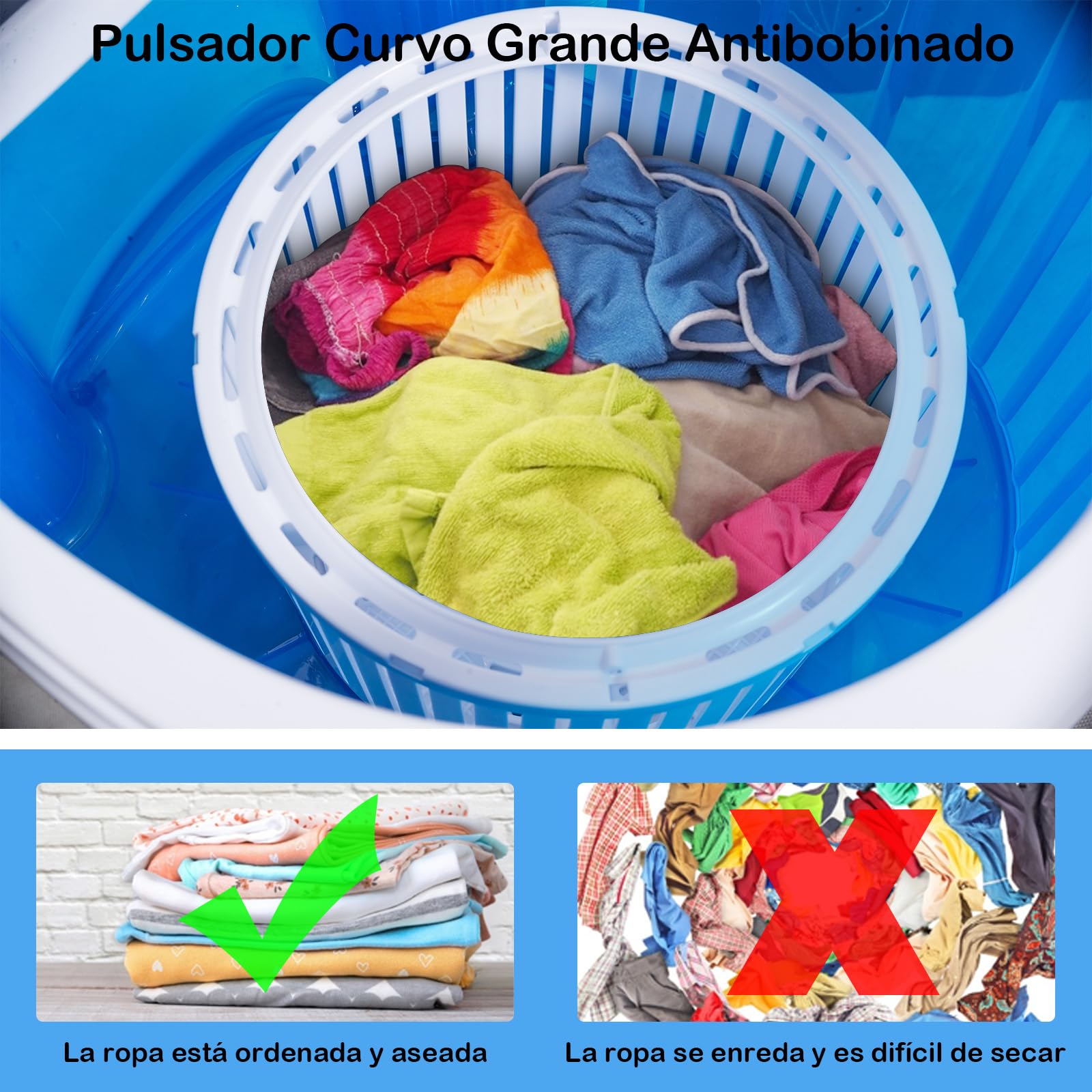 GOPLUS Mini Lavadora, Lavadora Semi-Automática Compacta y Portátil, Lavado Rápido en 10 Minutos, Capacidad de Lavado de 2kg, para Apartamentos y Dormitorios, 36x34x51CM, Azul+Blanco