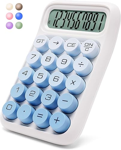 Exlliy Calculadora linda,12 dígitos,Pantalla LCD grande,Calculadora beige Botones grandes,Calculadora de interruptor mecánico,Calculadora de
