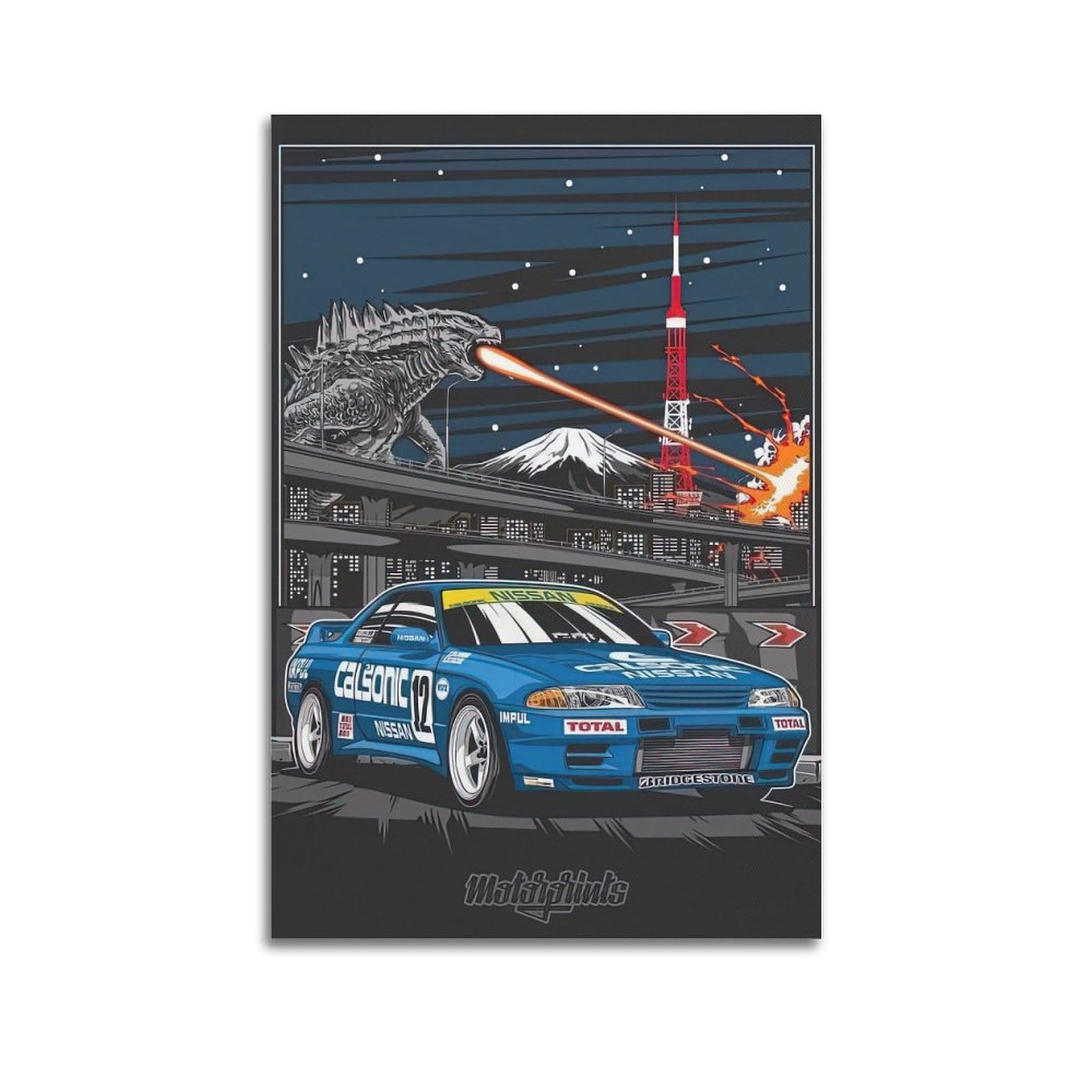 KYTIN JDM Racing Poster for Skyline R32 GTR Japan Sports Car Decorative Painting Canvas 16x24inch(40x60cm)