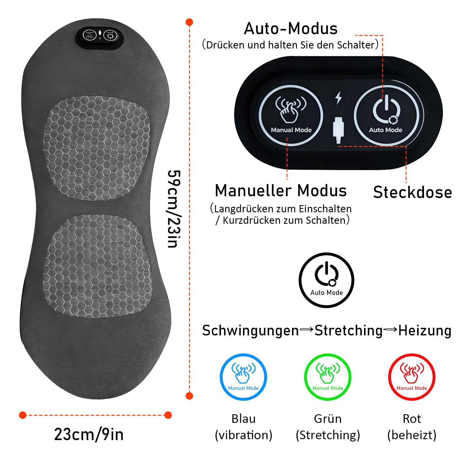 Masseur de dos 3 en 1, courbure dorée à 135°, traction vertébrale, chaleur thérapeutique et massage par vibration, vibration thérapeutique de la chaleur, soulage la sciatique, les douleurs dorsales