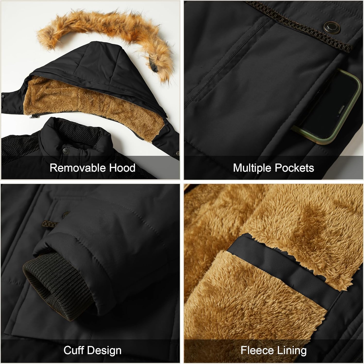 Invierno de los Hombres Cálido Campera de Esquí Forro Polar Montaña A Prueba de Viento Senderismo con Capucha Abrigo de Nieve Multi Bolsillos