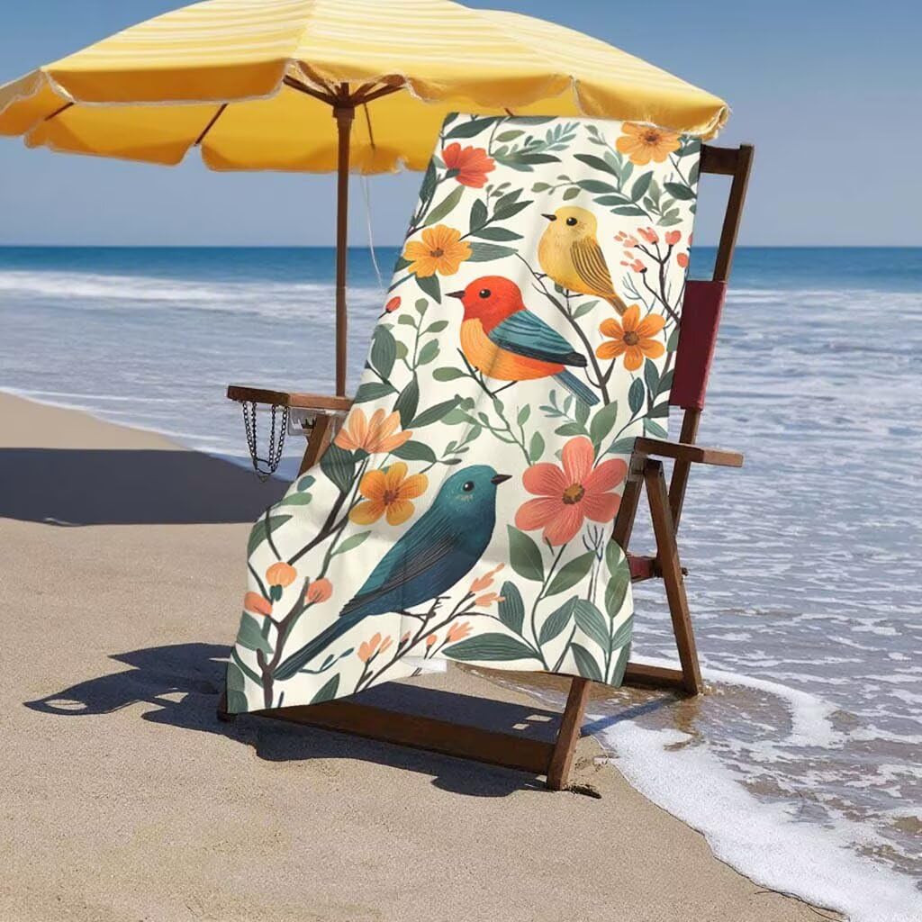 Telo Mare Microfibra 2 Set Telo Mare Grande 220x100cm/35x70cm Asciugamano Palestra Uomo, Leggero Antisabbia Asciugatura Rapida Vacanze Teli da Spiaggia per Piscina, Regalo Donna Uomo (Uccello) C-20