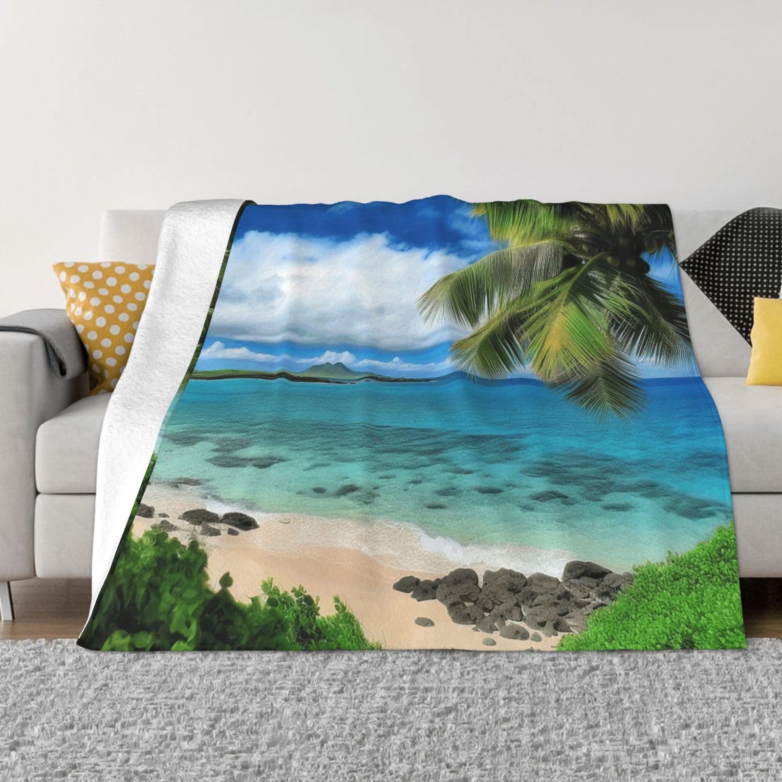 Tropical Palm Tree Hawaii Beach Throw Blanket 40"x30" Flannel Fluffy Warm Blanket for Couch, Reversible Plush Blankets for Bed, Comfy Fuzzy Blanket for Sofa, Plush Lightweight-Blankets for All Season