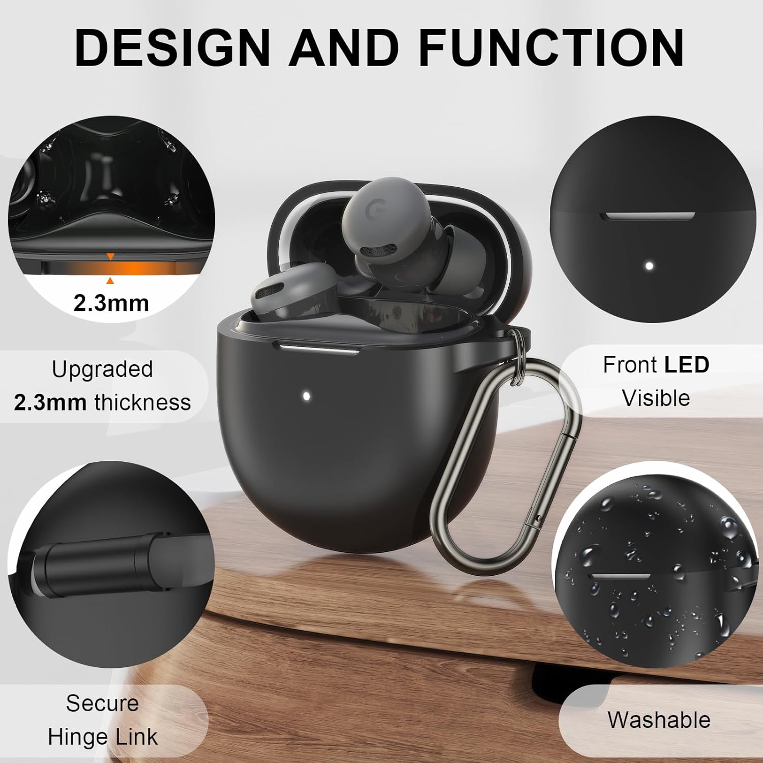 Compatible with Google Pixel Buds 2a Case Cover, Soft Silicone Shockproof Protective Skin Case for Google Pixel Buds 2a 2025 with Cleaner Kit & Carabiner (Black) - Image 5