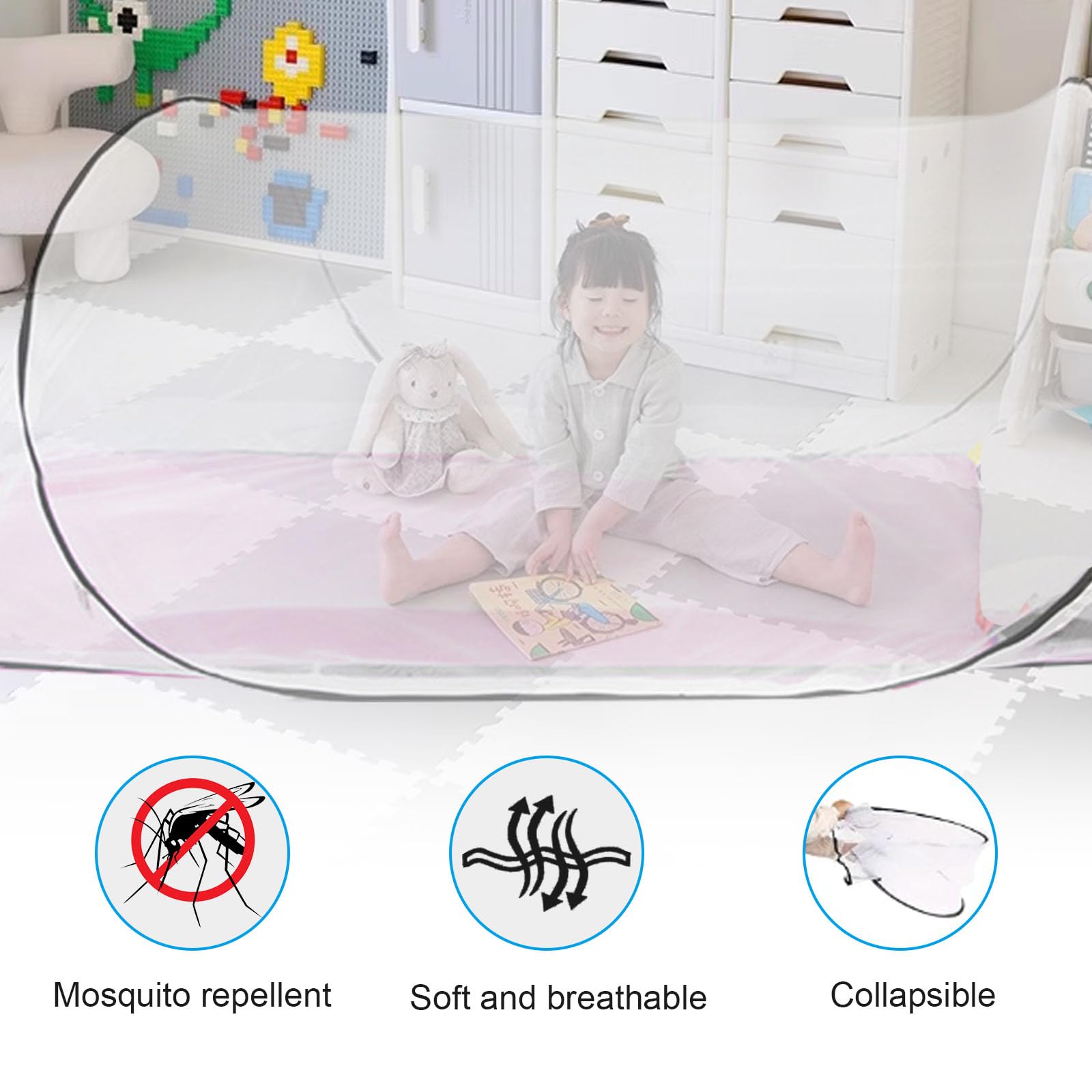 VirgoCCY Foldable Pop-Up Mosquito Net Portable Large Ultra Light Mosquito Net, Free Installation-Suitable for Baby Adults Bedroom, Camping, nap, Patio, 2-Pack
