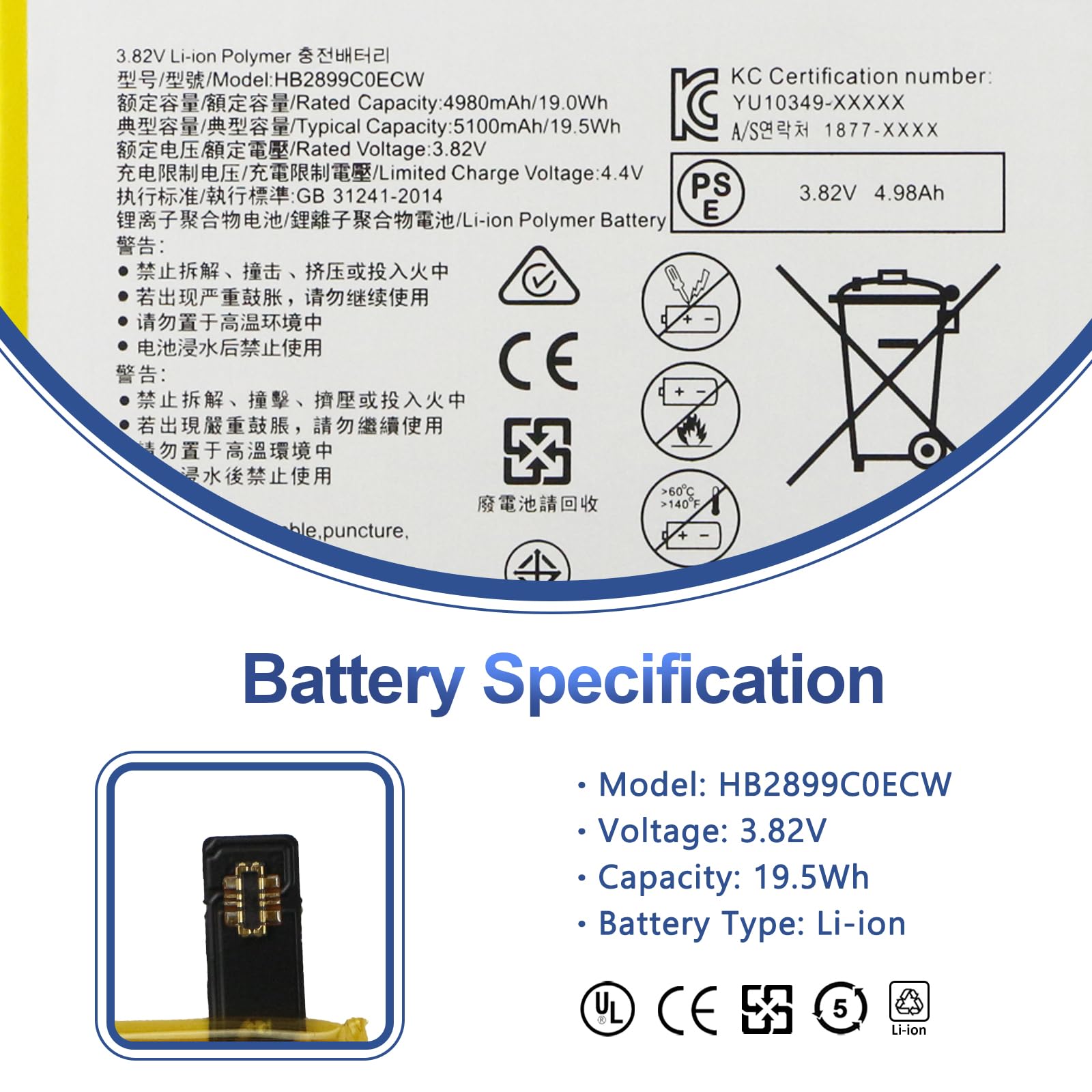 Batería Recargable Para Huawei Mediapad M3 Y BTV-DL09 - 5100 MAh, Polímero De Litio, Compatible Total