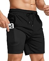 Yufawow Men's 7 Inch Swim Trunks Compression Liner Quick Dry Zipper Pockets Breathable Beach Gym Running Shorts