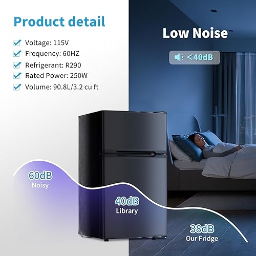 Miniatura 7 de Mini refrigerador de 3.2 pies cúbicos con congelador, refrigerador pequeño de doble puerta, refrigerador para dormitorio con 3 termostatos