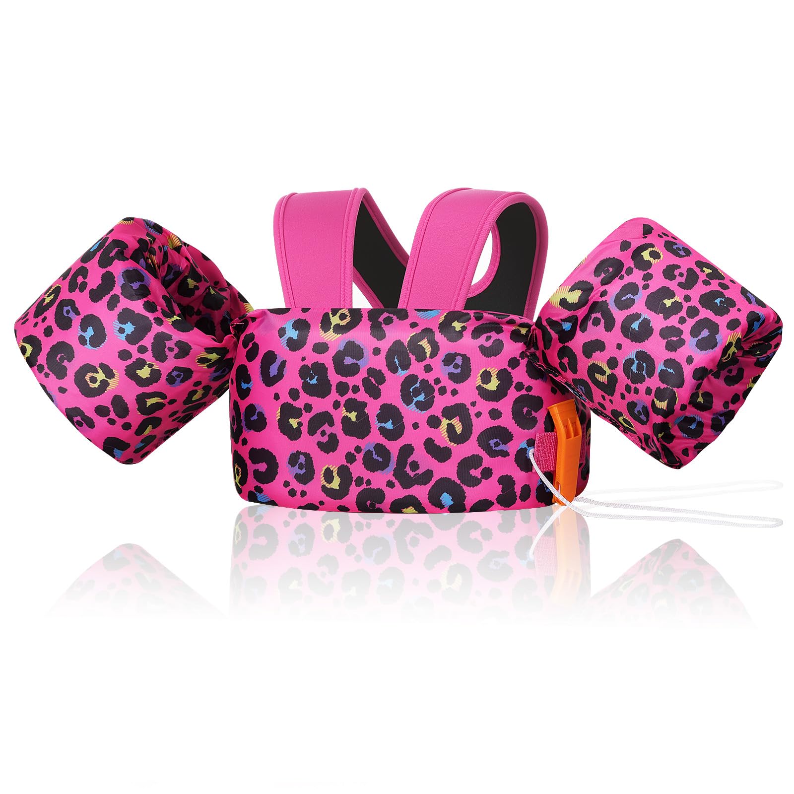 MoKo Swim Arm Band for Kids 20-30-40-50lbs, Clearance Toddler Swim Vest Cute Cartoon Swimming Wings Pool Floats Sleeve Children Water Sports Learning Swim Training Equipment, Bright Rose Red Leopard