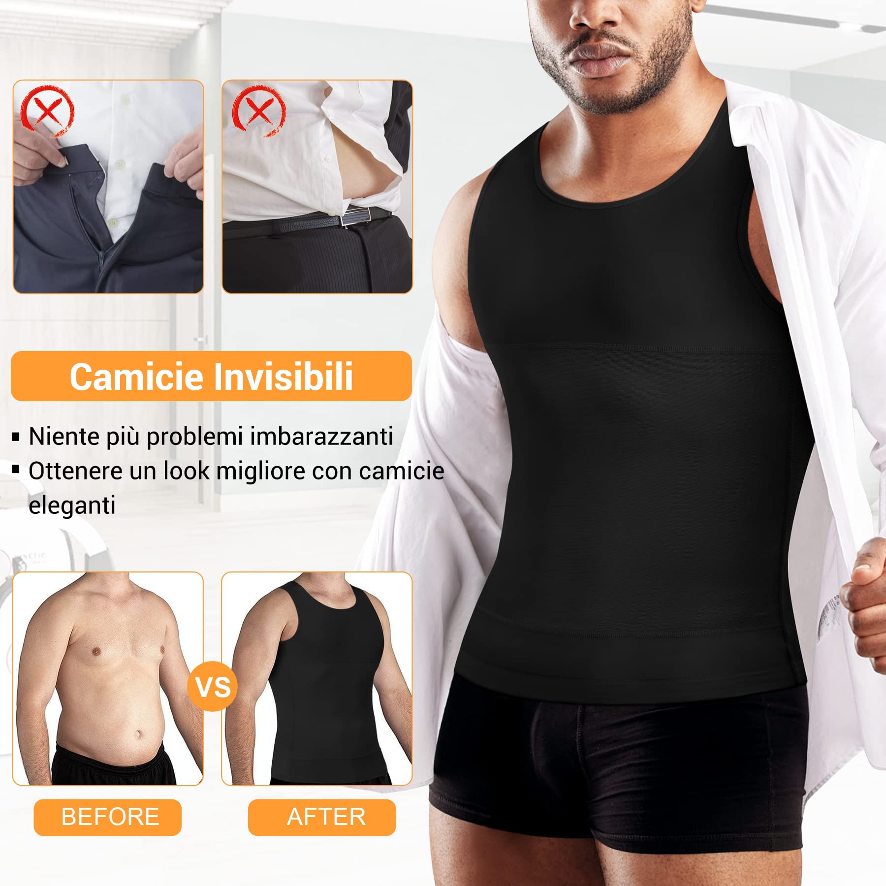 Junlan Compressione Uomo Shapewear Canotta Contenitiva Snellente Intimo Modellante Dimagrante Fascia Pancia Sportivo Fitness CanottieraFascia Addominale Maglietta