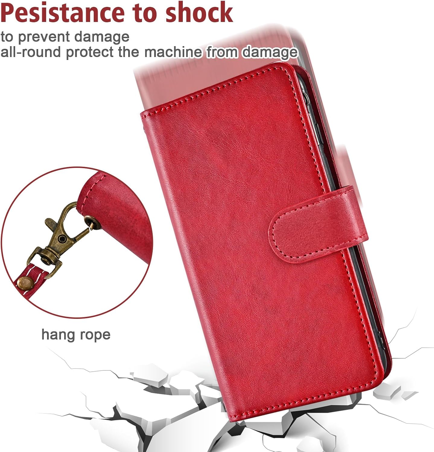 Wallet Case for Google Pixel 6 with Wrist Strap and Shoulder Strap PU Leather Flip Stylish 6 Card Holder Stand Cash Pocket Cell Accessories Slim Phone Cover for Pixel6 Pixle Six Women Men Red