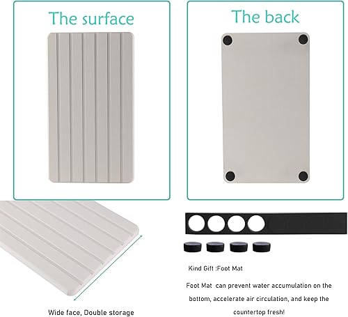 Miniatura 98 de 2 posavasos rectangulares de diatomita absorbentes de agua, diseño ranurado, piedra absorbente de agua utilizada para jabones de manos, plantas