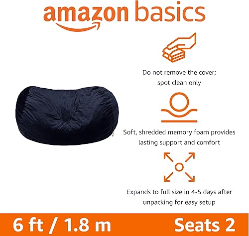 Miniatura 36 de Amazon Basics Puf relleno de espuma viscoelástica con funda de microfibra, 6 pies, color negro, sólido Negro -,Azul,Gris