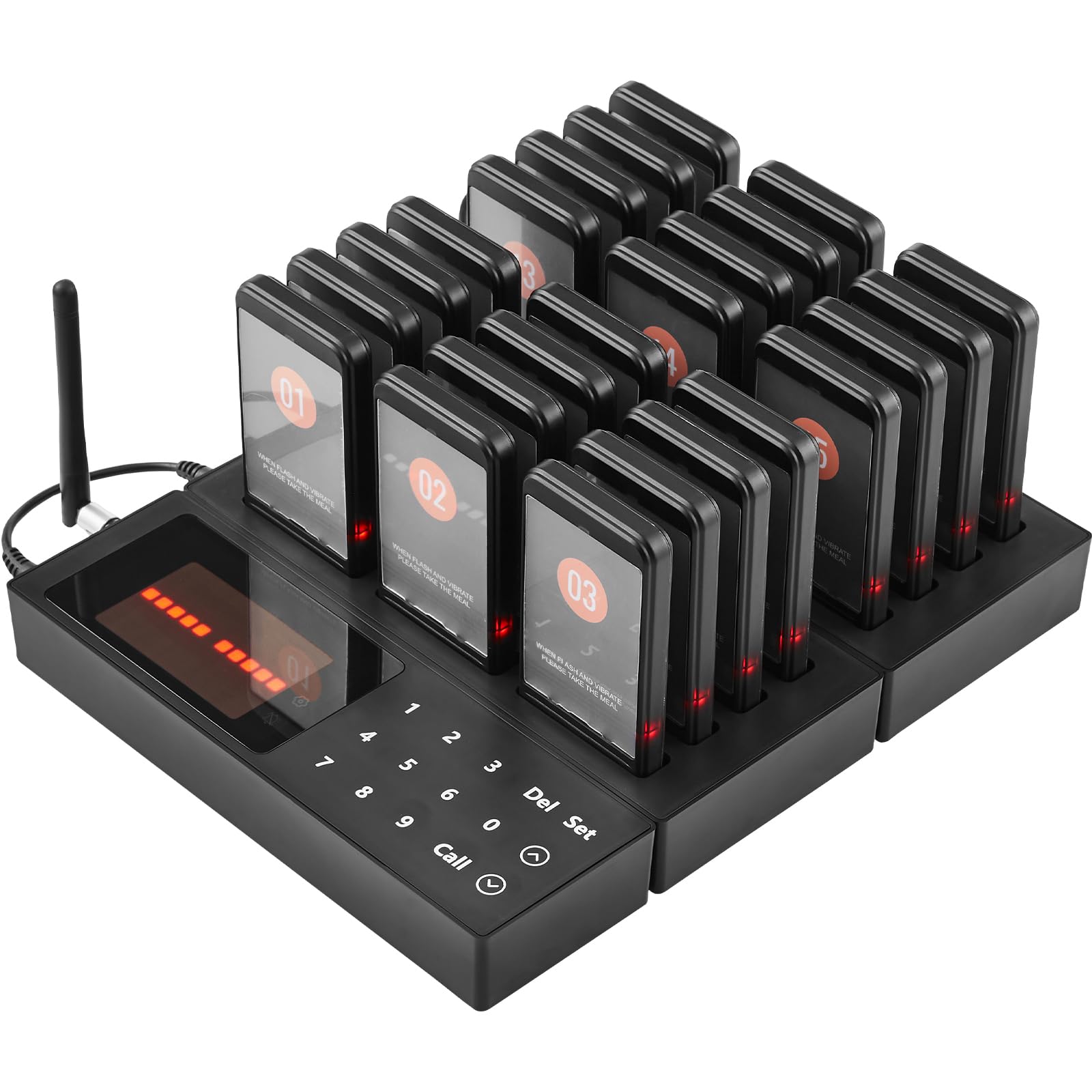 Happybuy Restaurant Pager System, Wireless 400m Range, 24 Beepers with Vibration & Flashing for Guest Queue, Food Truck, Church, Nursery, Hospital