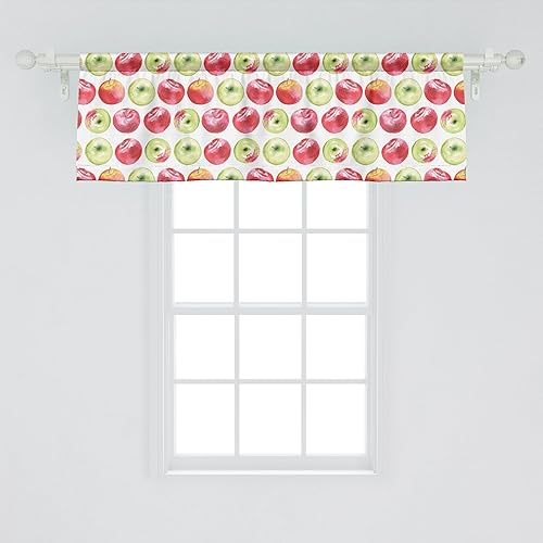 Ambesonne Paquete de 2 cenefas de ventana de frutas, diseño de camafeo de macoun de acuarela y patrón de rendimiento agrícola, cenefas de cortina