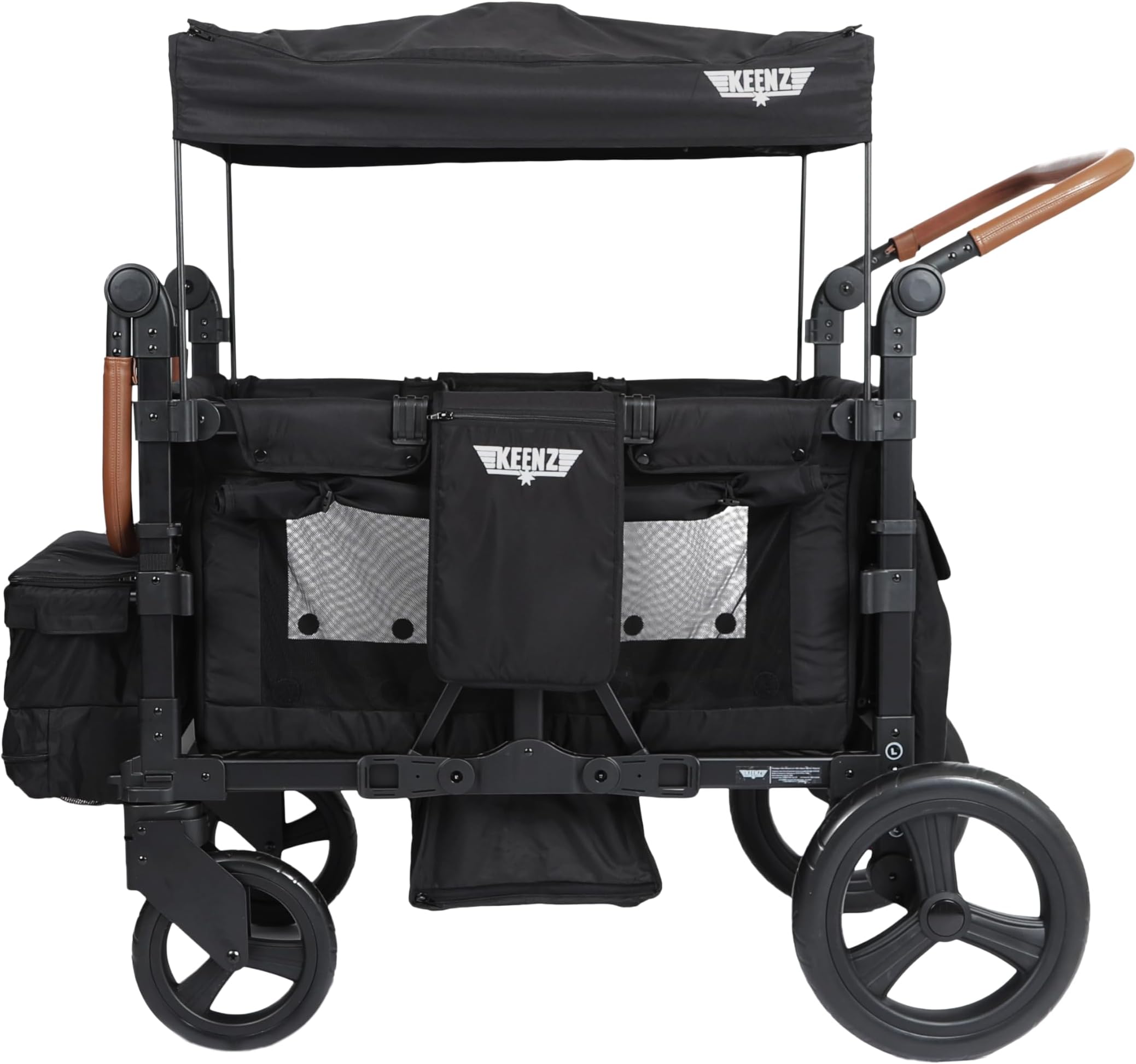 KEENZDuo Stroller Wagon with Canopy, 4-Passenger Capacity - Black.