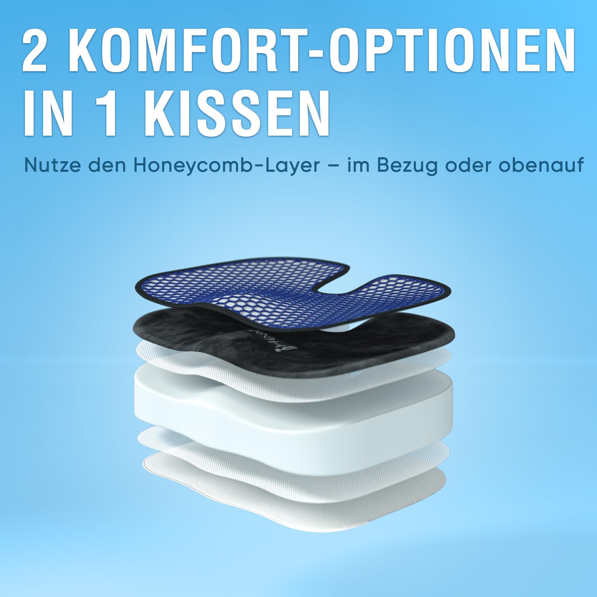 Healthfix Orthopädisches Sitzkissen Bürostuhl, Steißbein Entlastung mit Honeycomb-Layer und Veloursbezug, ergonomisches Sitzkissen für Büro Auto Zuhause, 45 x 36 x 7 cm (Schwarz)