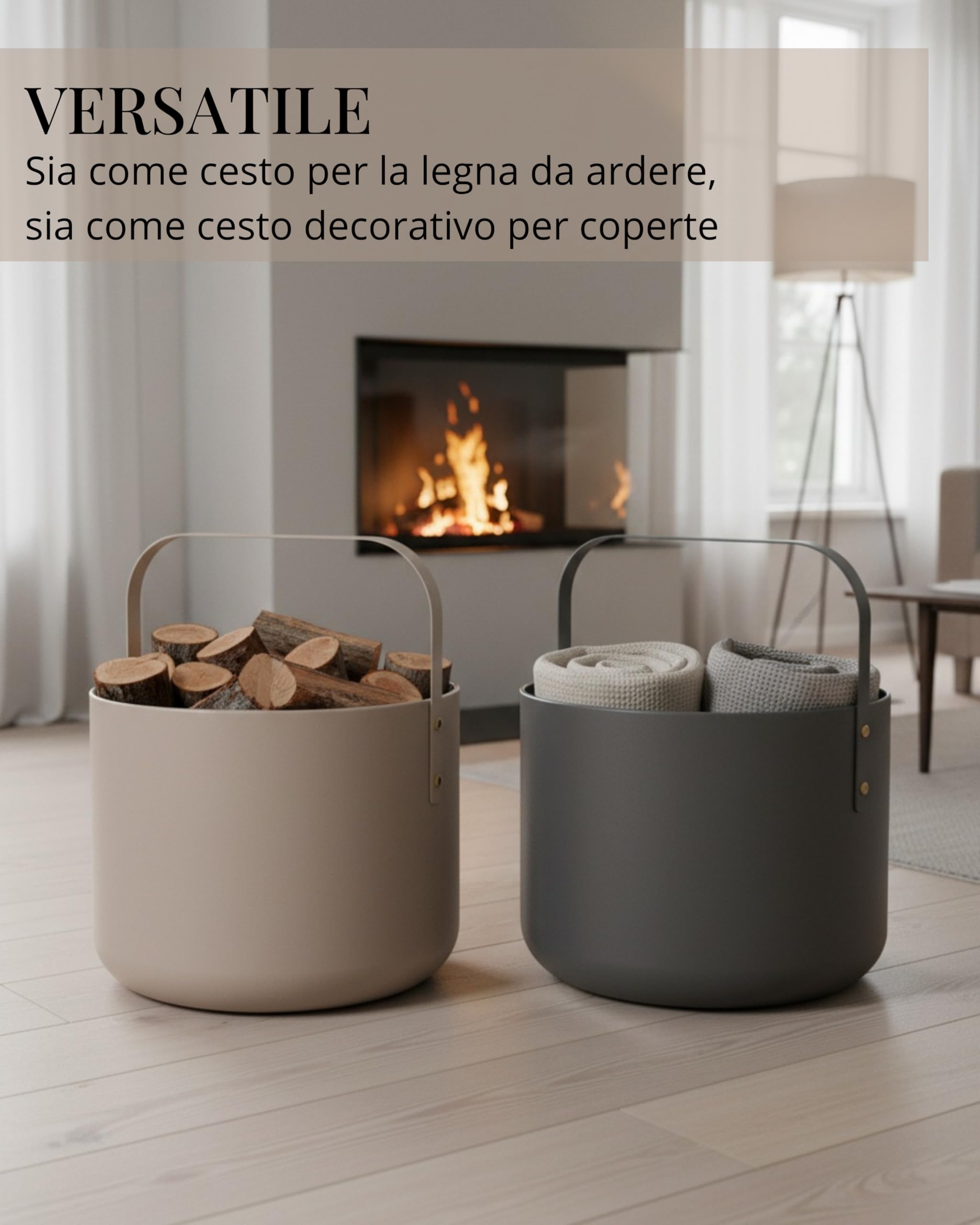 Livlig53 - Cesta porta legna in metallo, cestino per legna da ardere con manico, grande cesto per legna da ardere 36 x 44 cm, cestino per legna come accessorio per caminetto, cestino di stoccaggio con