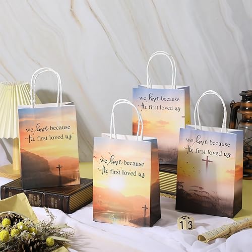 Miniatura 3 de 50 bolsas de regalo cristianas con asas de 5.91 x 3.15 x 8.27 pulgadas, bolsas de bienvenida para iglesia We Love Because He First Loved Us - Bolsas