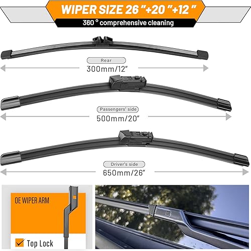 Miniatura 3 de AUTOBOO - Limpiaparabrisas de repuesto 26 + 20 pulgadas con limpiaparabrisas trasero de 12 pulgadas para BMW X3, X4, 2018, 2019, 2020, 2021, 2022