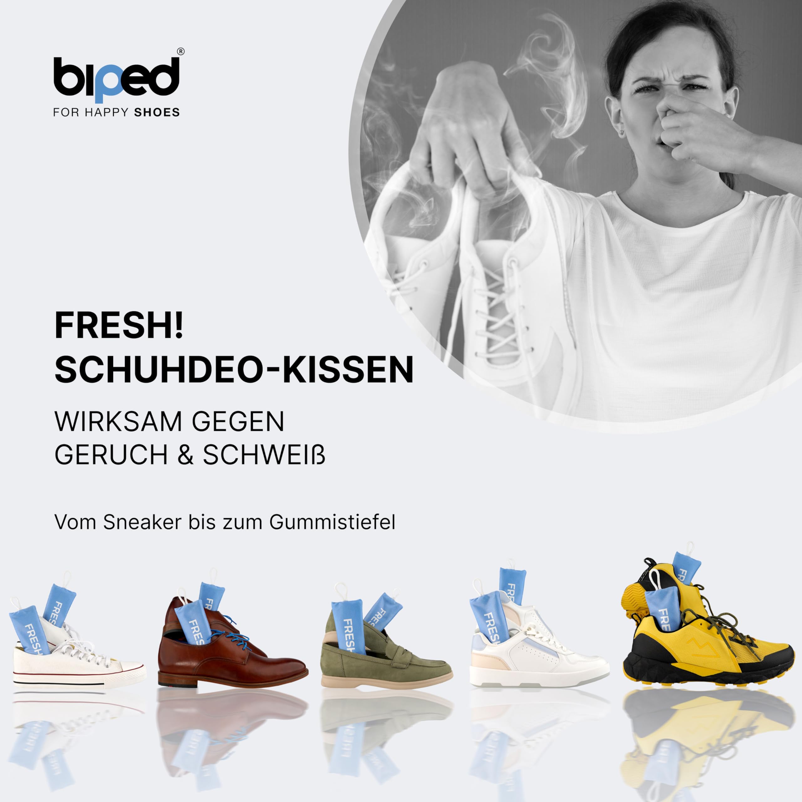 biped FRESH! premium shoe deodorizer - Schuhdeo gegen Geruch und Schweiß - Duft Schuhkissen mit Bambus Aktivkohle - Schuh Geruchsentferner für Sneaker, Schuhe und Sporttaschen z2925(AQUA, 6 Stück)