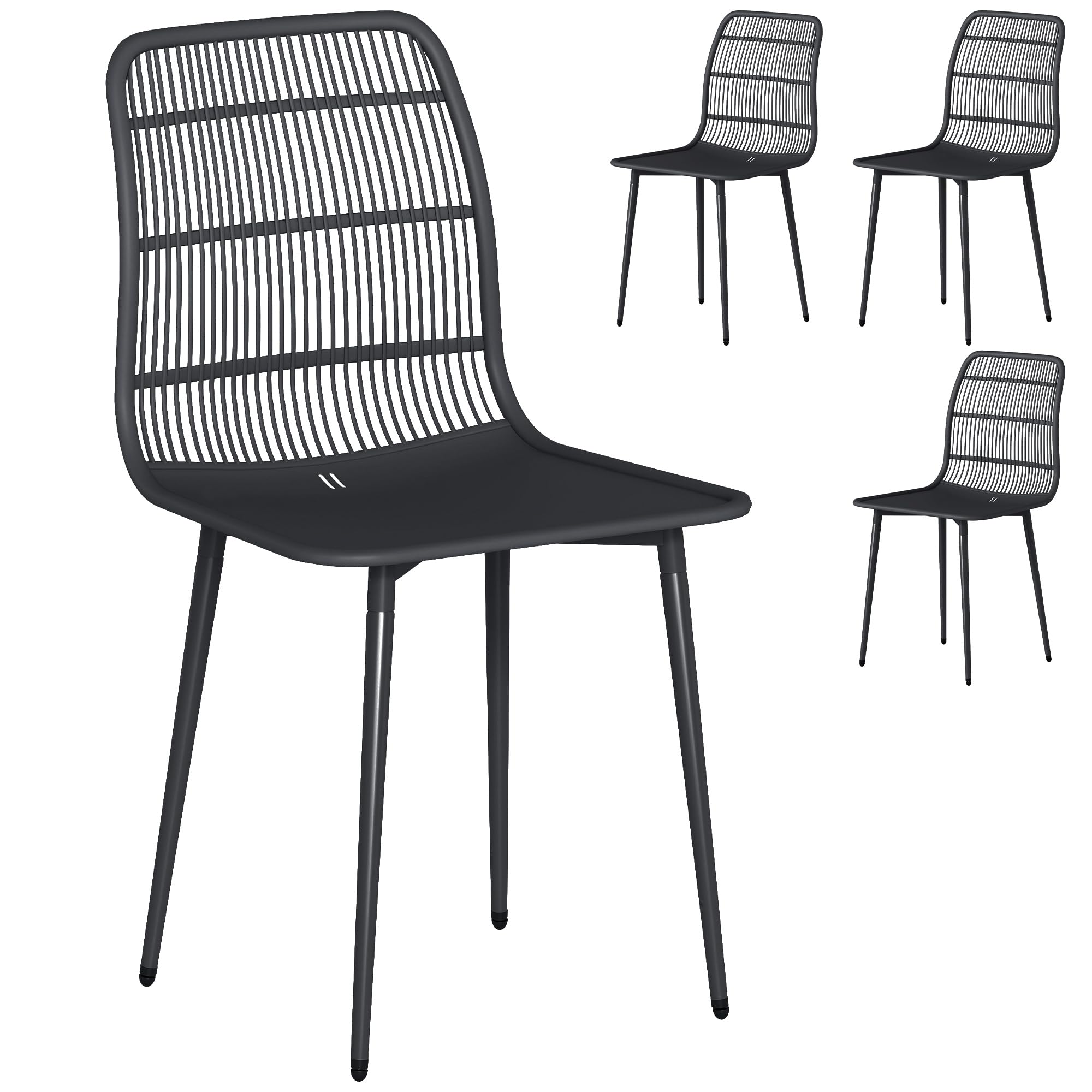 Outsunny Juego de 4 sillas de jardín de polipropileno con respaldo ergonómico, sillas para comedor de exterior de metal, para patio, balcón, terraza, exterior, 46 x 51 x 84,5 cm, negro