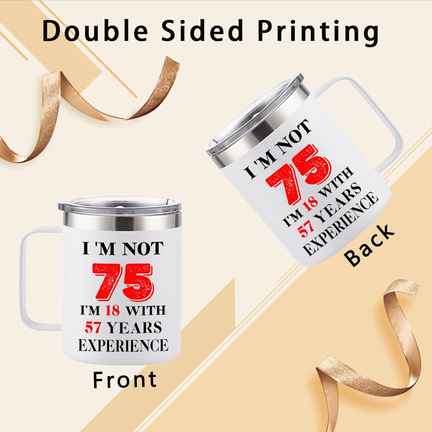 75th Birthday Gifts for Women Men, 1951 Happy 75th Birthday Gifts Decorations for Her Him, Turning 75 Year Old Birthday Presents Coffee Mug Cup, White, 12 Ounce - Image 2