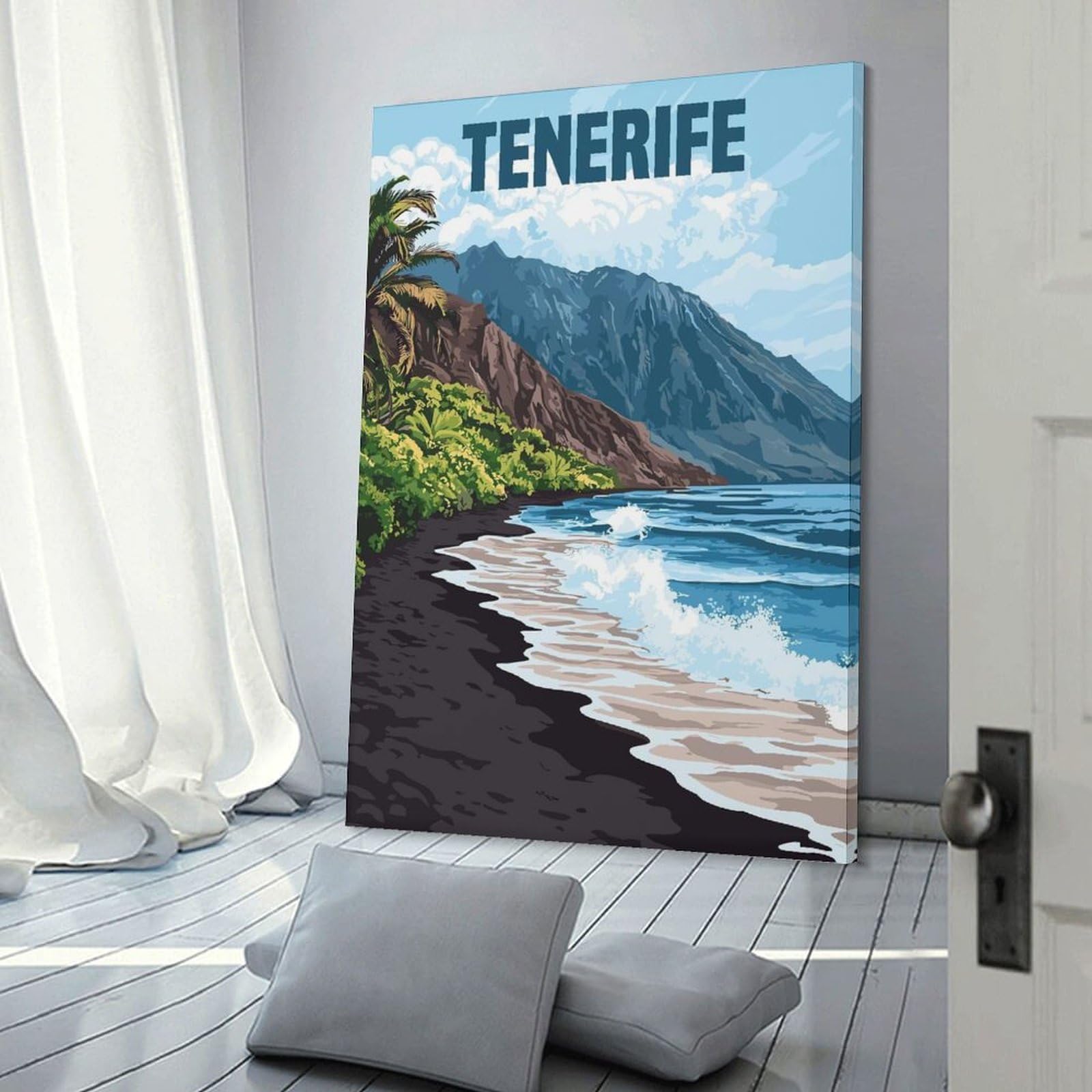 Junmoney Hanging Wall Art Tenerife Black Beach, 20x30inch(50x75cm), for Contemporary Homes, Apartments Or Offices, Stylish Wall Art for Fresh Spaces