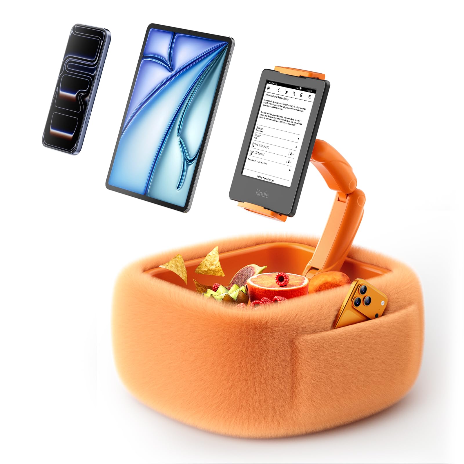 LULULOOK Soporte para Almohada mullida para Kindle Leer,Almohada para Tableta con Bandeja para Aperitivos y Brazo Plegable, para iPad,teléfono y tabletas de 4,7 a 14,6 Pulgadas para Leer en la Cama