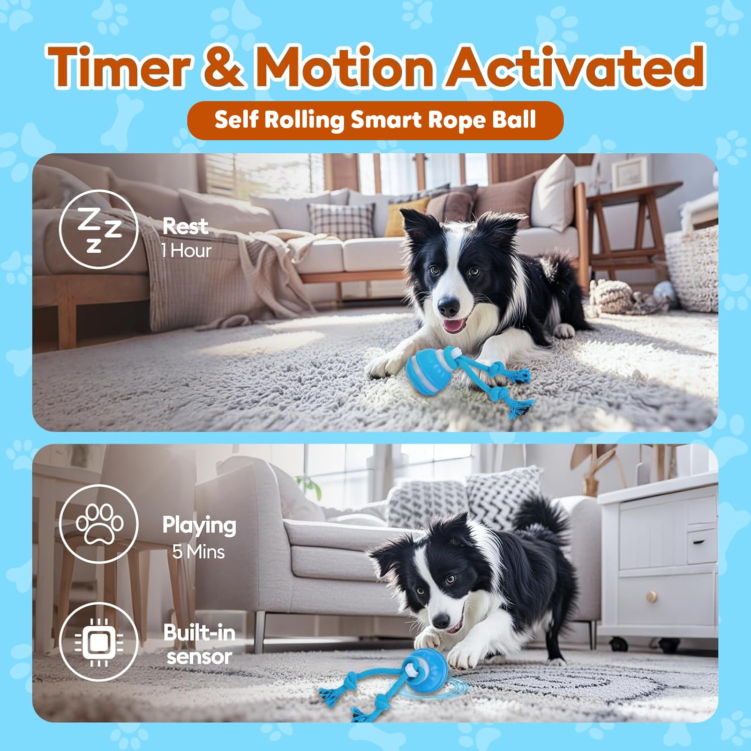 Jouet interactif intelligent pour chien avec corde Bleu