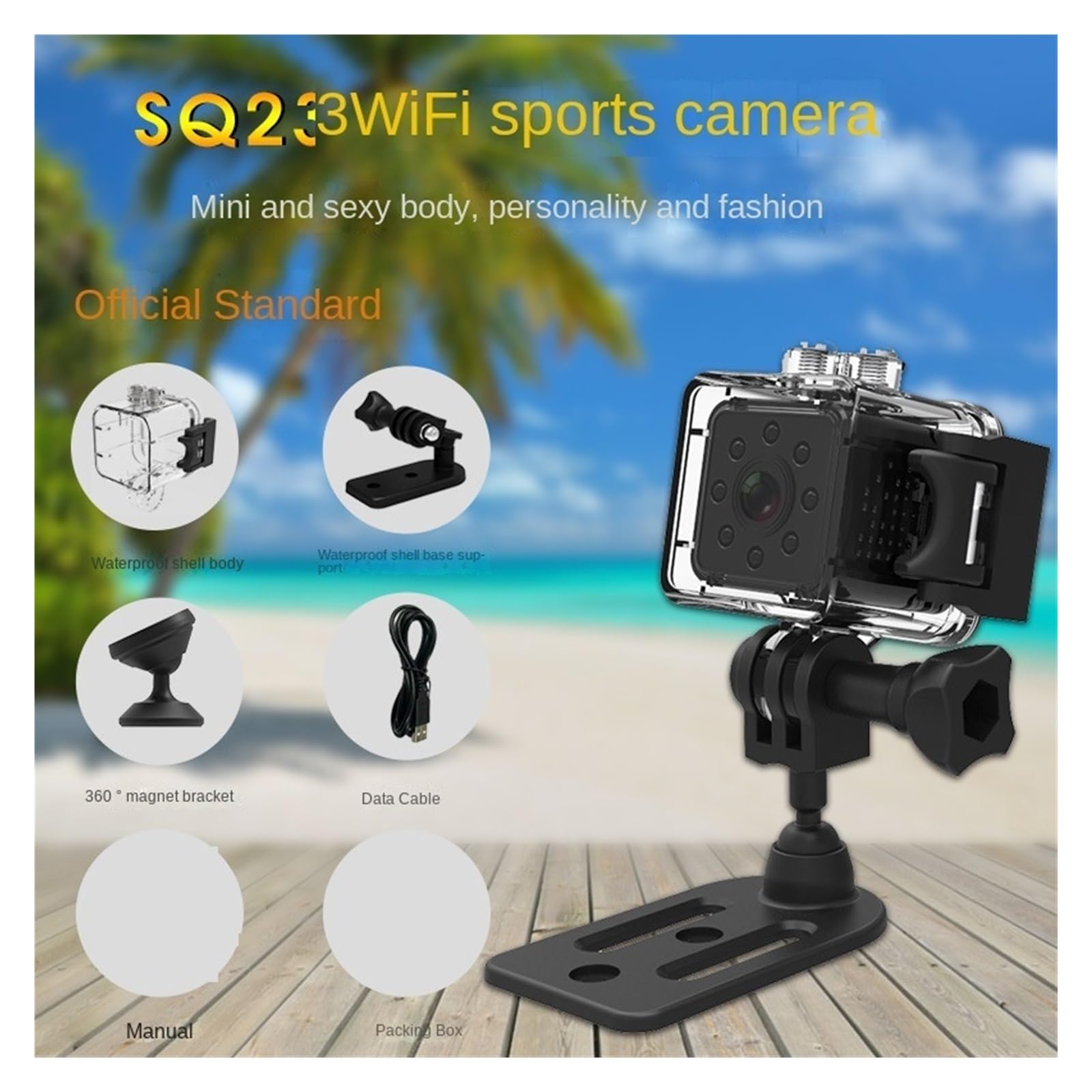 Camcorder Impermeabile WiFi Cam Small Sports Camera 1080P Full HD DVR Record Night Vision Action Cam Chiarezza Precisa(Only Cam,Waterproof SQ23)