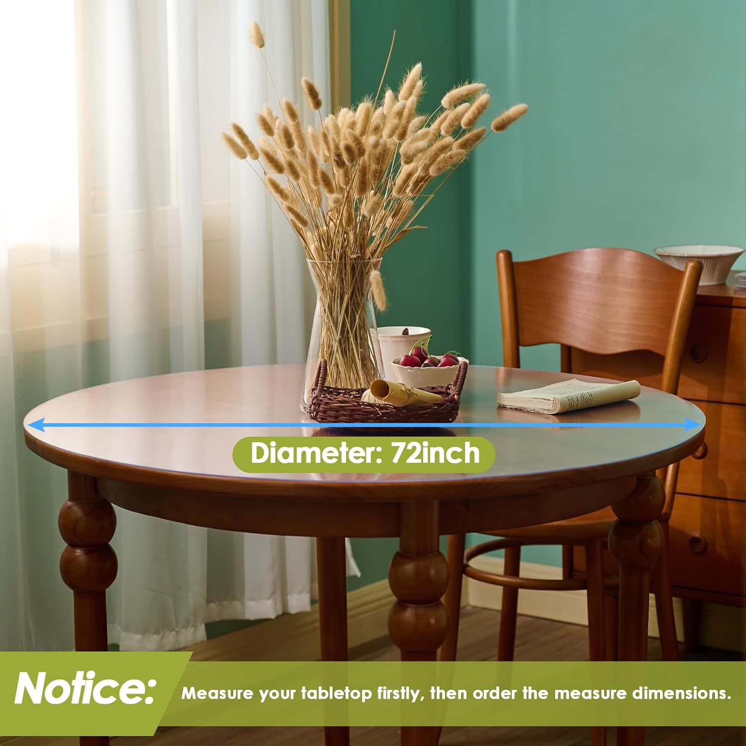 Round Clear Table Cover Protector, Thick Table Protector for Dining Room (72" x 72")