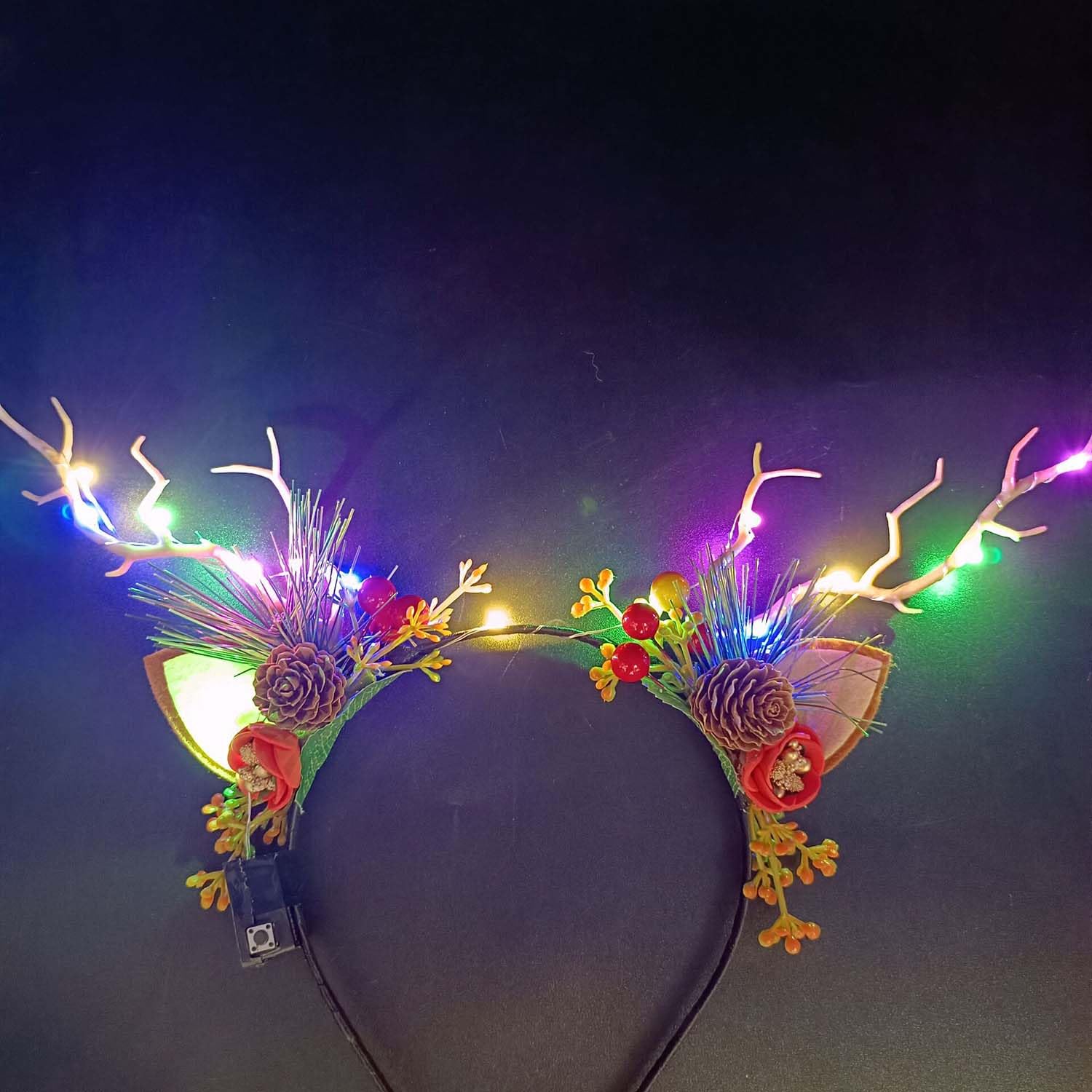 Carufin LED Light up Headwear Glowing Reindeer Antlers Hair Accessories Luminous Tiara Christmas Party Hair Hoop Headband for Women (Colour light B) - Image 2