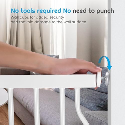 Miniatura 4 de Owlie Puerta de seguridad ajustable para escaleras, 29-57 pulgadas de ancho, 30.5 pulgadas de alto, sin taladrar, montaje a presión, color blanco