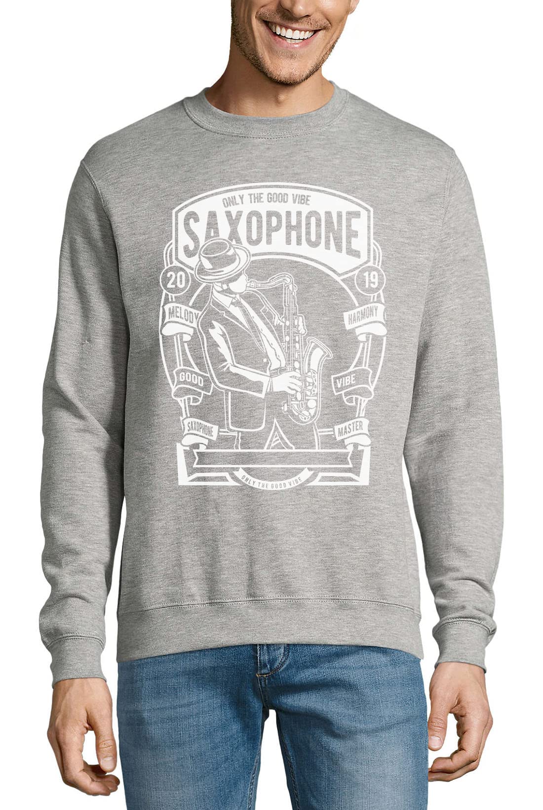 Saxophone Only The Good Vibe Bawełniany sweter Bluza Sweter Sweter Szary XXXL