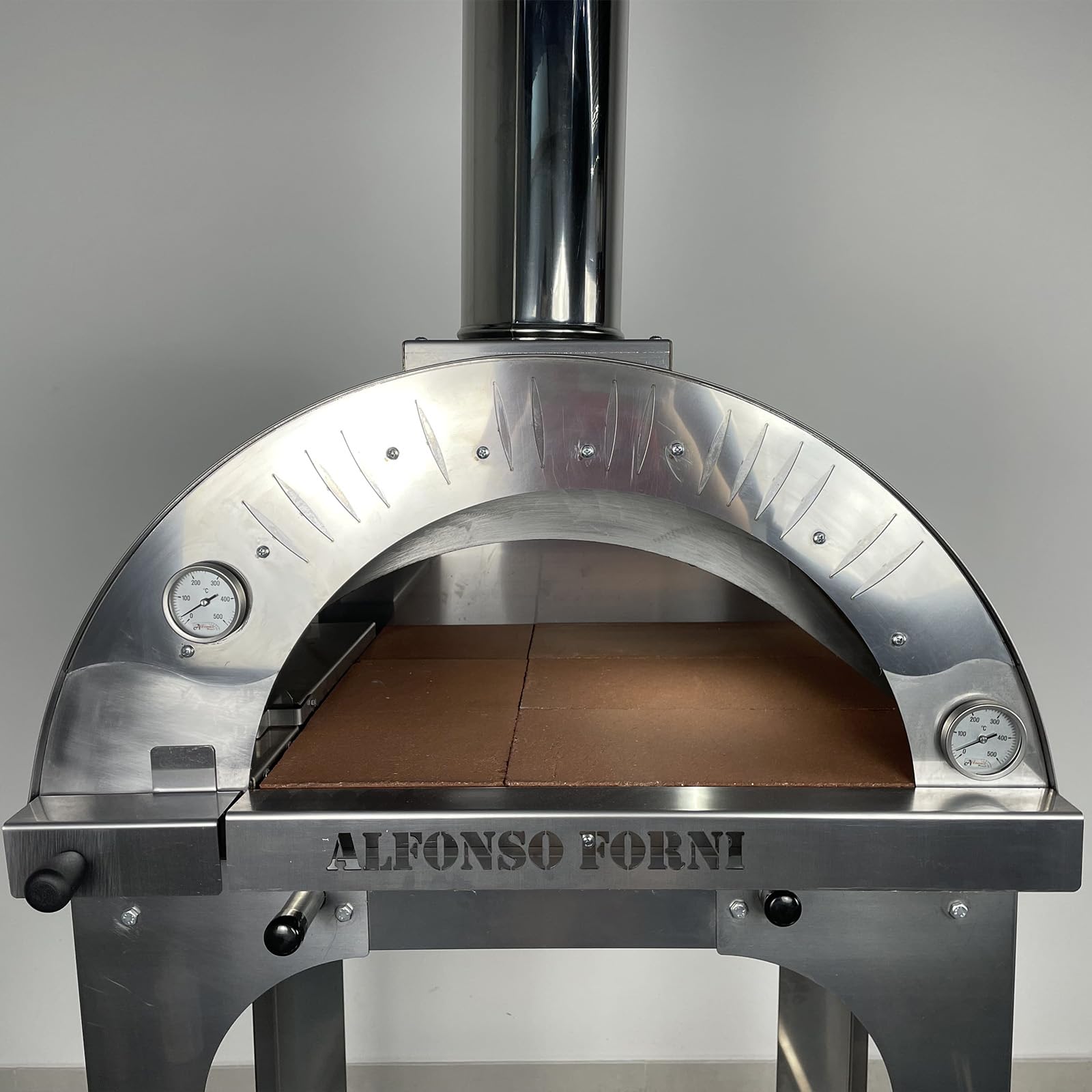 Forno pizza ibrido a gas e legna 2 pizze con tetto e carrello in acciaio inox, uso a legna o con bruciatore a gas, pietra refrattaria 3cm, 500 gradi, Made in Italy (Solo forno senza bruciatore)