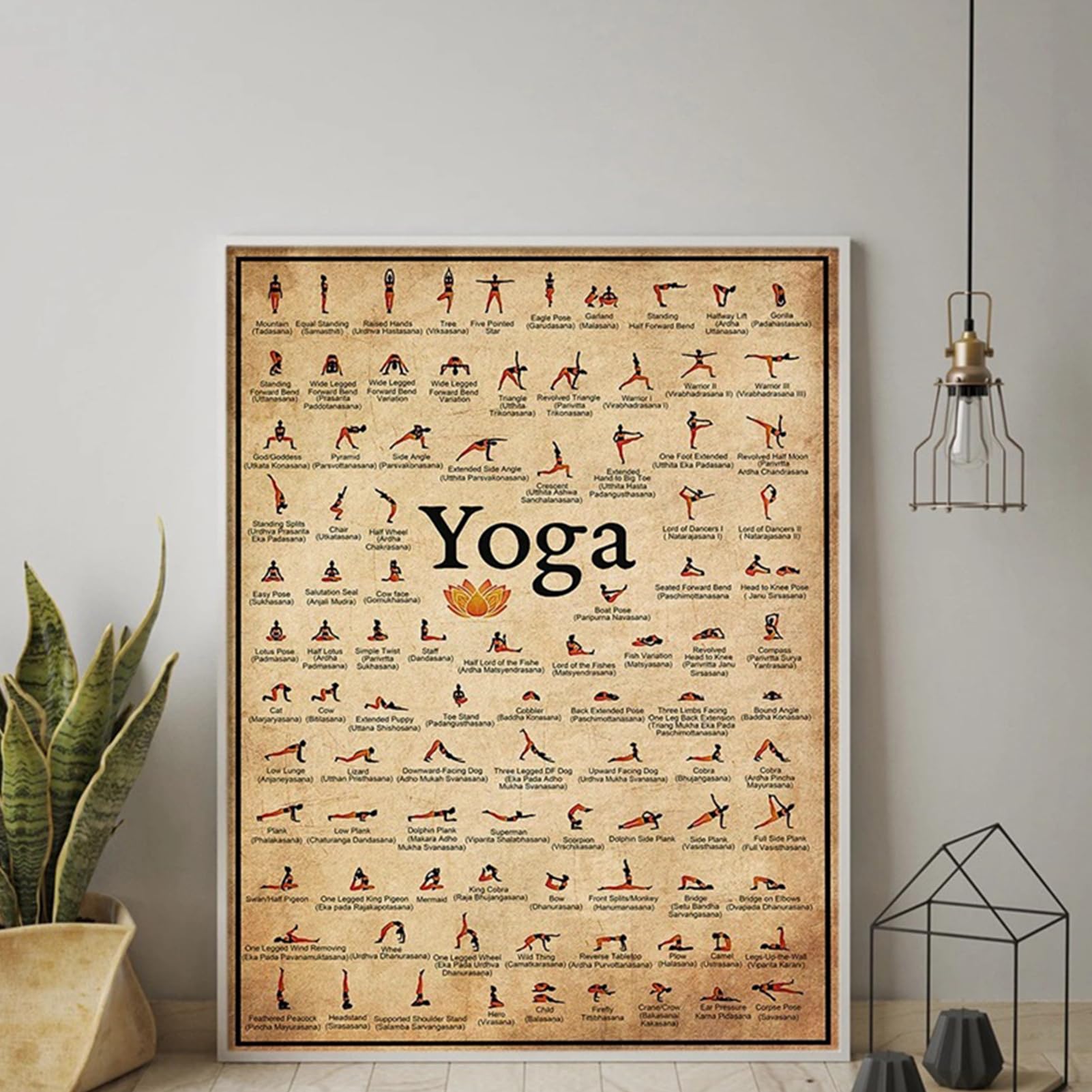 Yoga Poses Chart - Yoga Poses Poster | Grafico per l'esercizio fisico per tutto il corpo | Asanas Wall Art Home Gym, arredamento del fitness, Guida di allenamento per forniture di pratica avanzata