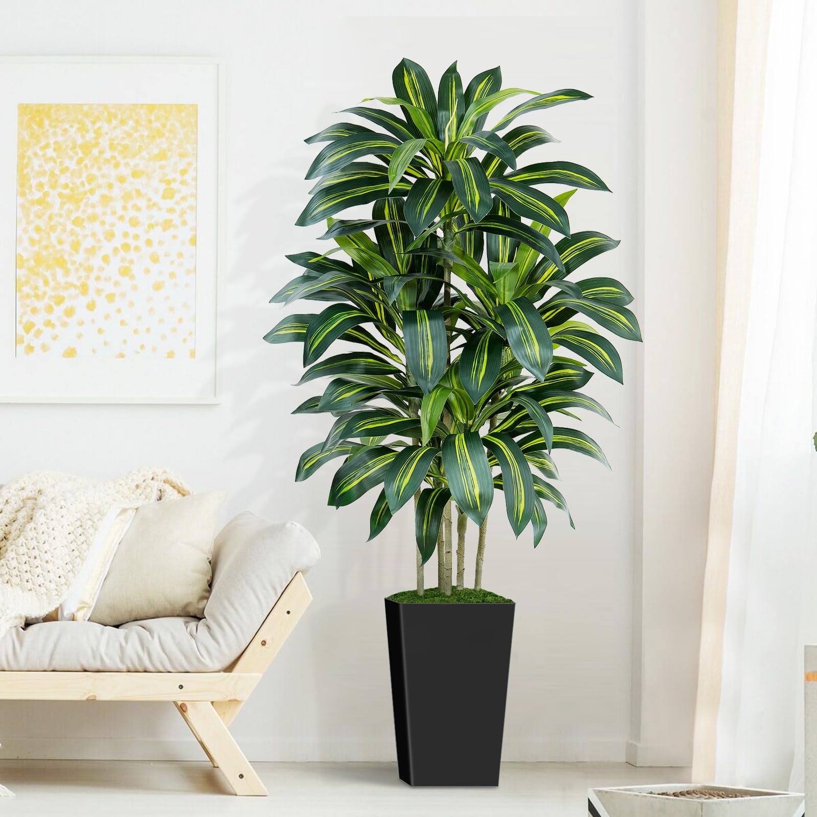 Arbol Artificial Dracaena con Pot Negro,150cm Planta Artificial Interior Alta y 105 Hojas,Árbol Artificial para Interior Exterior Oficina Dormitorios Salón Decoración Moderna