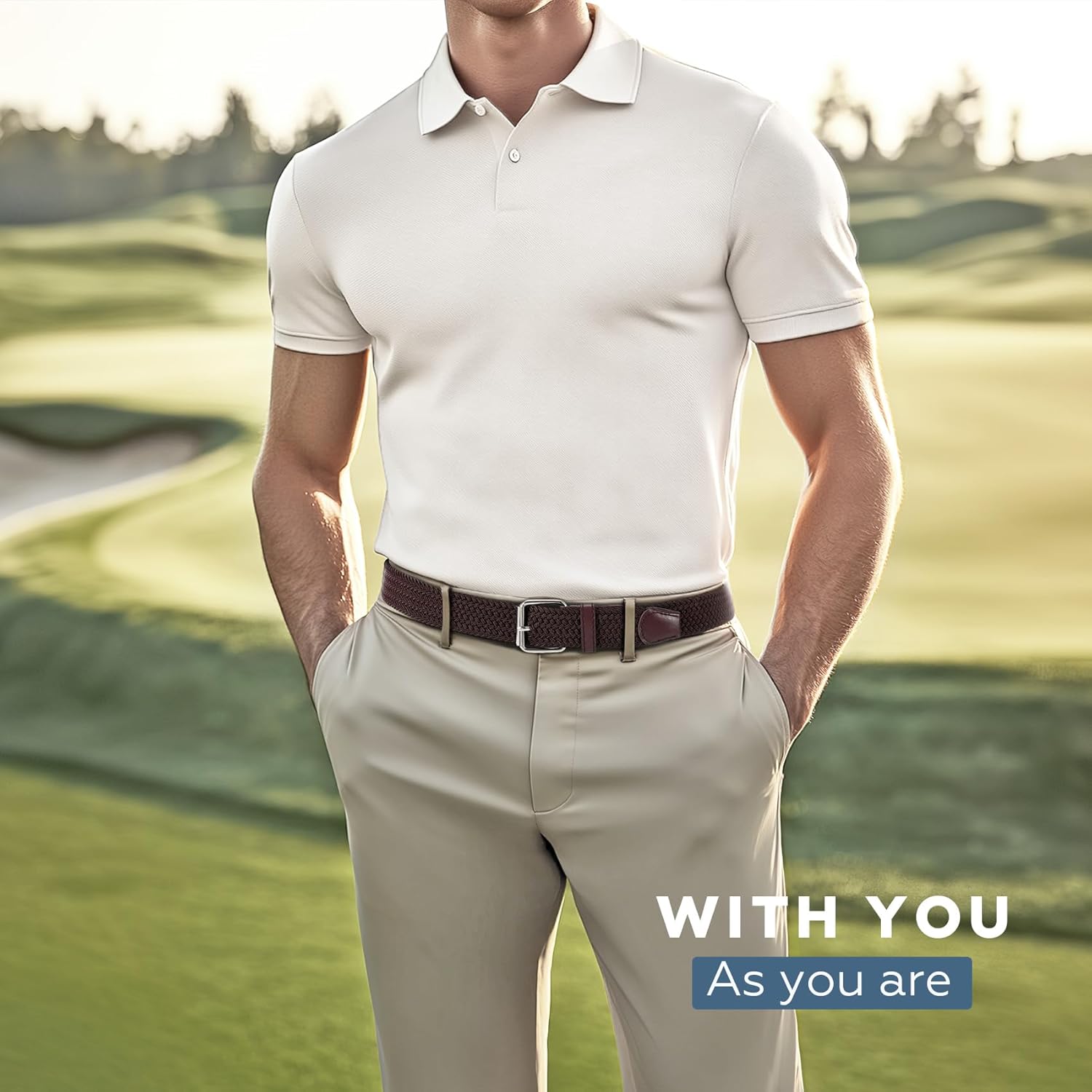 JASGOOD Braided Stretch Belt for Men Golf Casual Fabric Elastic Woven Belt 1 3/8" Adjustable Work - Image 2