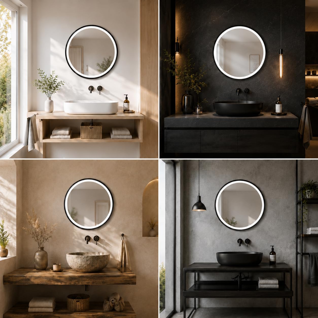 Talos Espejo de baño con iluminación de 60 cm, LED Blanco Neutro, Marco ABS Negro, protección contra Salpicaduras IP24