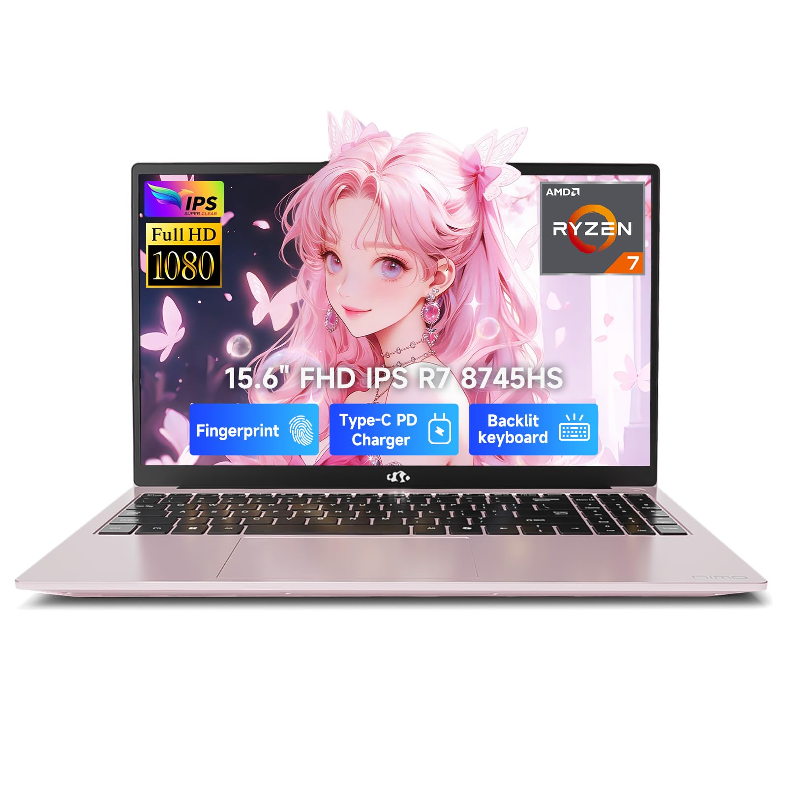 NIMO 15.6" FHD IPS Laptop, AMD Ryzen 7 8745HS, (4.9GHz, Beat R9 7940HS) 16GB RAM 512GB SSD Radeon 780M, 15.5H All-Day Battery WiFi 6E USB4 for