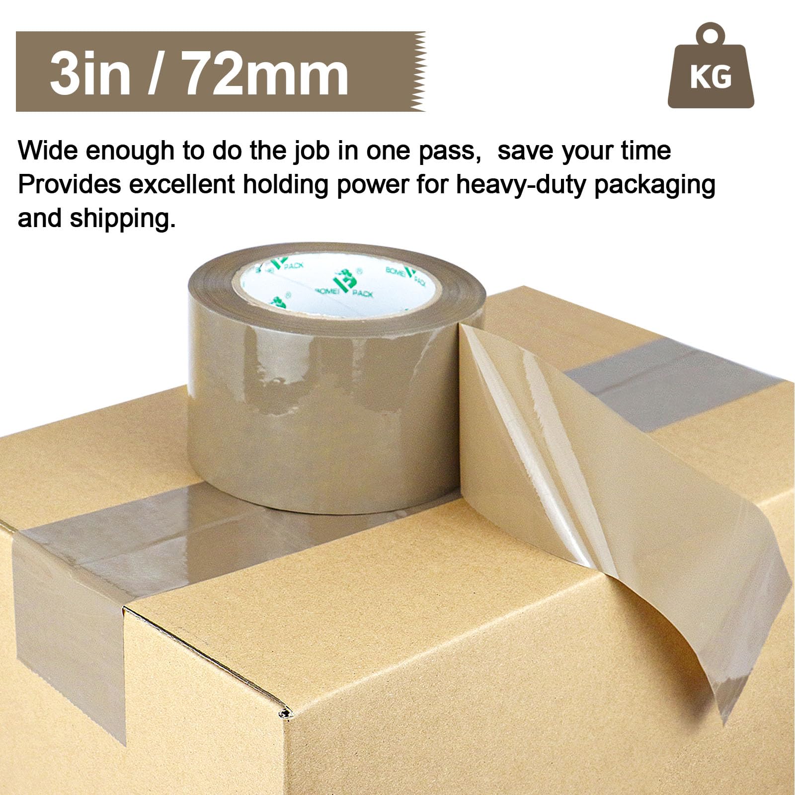 BOMEI PACK Nastro da imballaggio marrone da 7,6 cm, 6 rotoli di nastro per imballaggi resistente, largo per traslochi, spedizioni, spedizioni e stoccaggio, 2,7 mm x 100 m